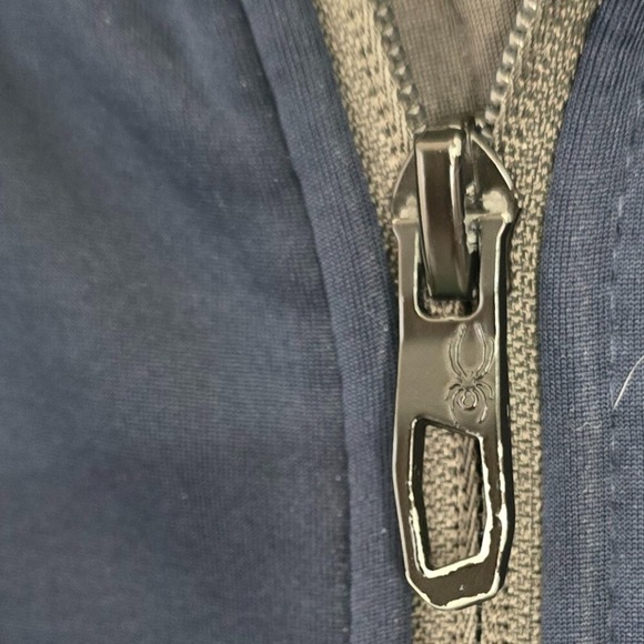 Spyder Men's Small Soft Shell Jacket Full Zip Hooded Navy Blue Gray Zip Pockets - Picture 4 of 11